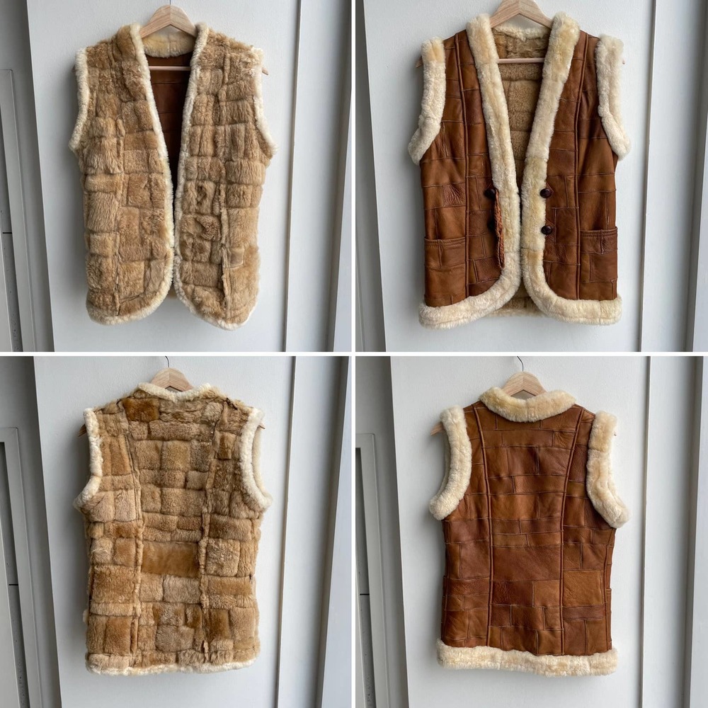 Vintage Brown and Cream Leather Vest - Picture 15 of 16
